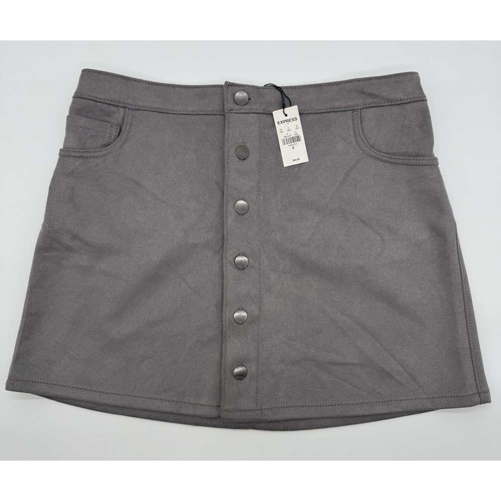 New w/ Tags EXPRESS Grey‎ Button Front Stretch Mini Skirt Gray Women's NWT Sz 10